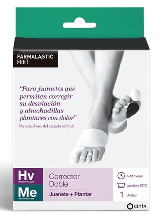 CORRECTOR DOBLE JUANETES Y PLANTAR FARMALASTIC FEET PIE DERECHO 1 UNIDAD TALLA PEQUEÑA