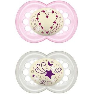 CHUPETE SILICONA MAM ORIGINAL NIGHT + 16 M PACK DOBLE ROSA