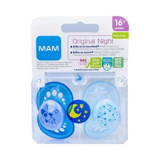 CHUPETE SILICONA MAM ORIGINAL NIGHT + 16 M PACK DOBLE AZUL