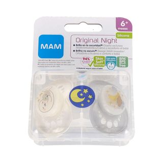 CHUPETE SILICONA MAM ORIGINAL NIGHT + 6 MESES N PACK DOBLE