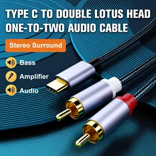 1 in 2 Out USB CType C Type-C to Male 2 RCA Dual RCA Audio Stereo Cable 2RCA Aux Cord Y Splitter Converter Speaker Amplifier ZF- 00539
