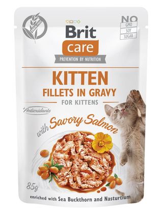 Brit Care Cat Kitten Fillets in Gravy with Savory Salmon Enriched with Sea Buckthorn and Nasturtium 85g