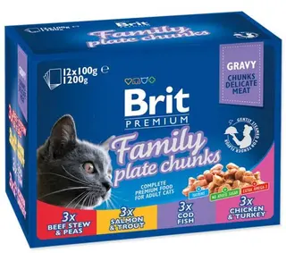 BRIT PREMIUM kesice, sočni komadići, family obrok, 12x100g