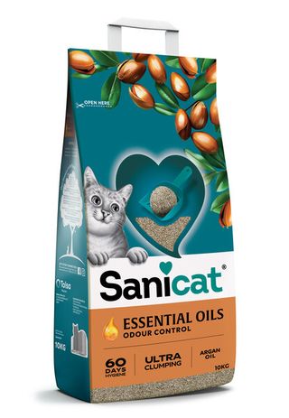 SANICAT Essensial Oils Argan Oil, grudajući mineralni pijesak za mačke, mirisni