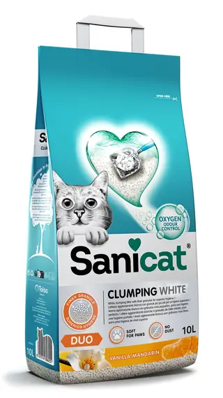 SANICAT White Vanilla&Mandarina, grudajući mineral pijesak za mačke, mirisni 10l