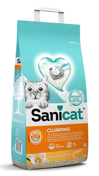SANICAT Vanilla&Mandarina, grudajući mineralni pijesak za mačke, mirisni, 8l