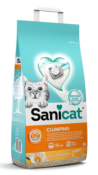 SANICAT Vanilla&Mandarina, grudajući mineralni pijesak za mačke, mirisni, 8l