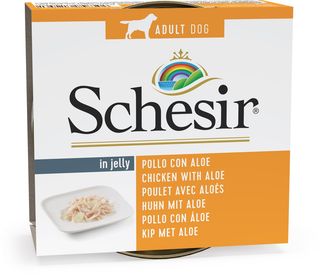 Schesir Adult pollo con aloe en gelatina lata para perros 150g