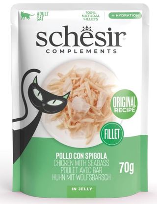 70 g Schesir Filés de Frango com Robalo em Sachê de Gelatina para Gatos