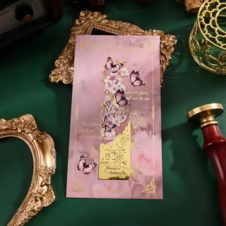 Umjetnički metalni obilježivač za knjige sa motivom ružičastih cvjetova breskve i ružičastih leptira