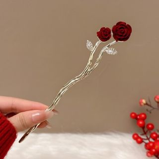 Estetični metalni štapić za kosu sa dvostrukim motivom ruže