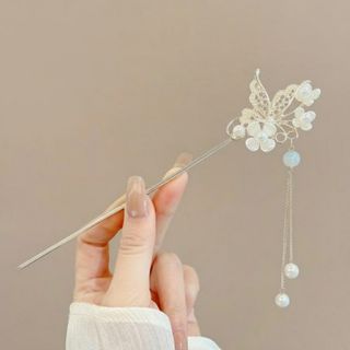Metalni štapić za kosu sa motivom leptira i cvijeta sa visuljkom