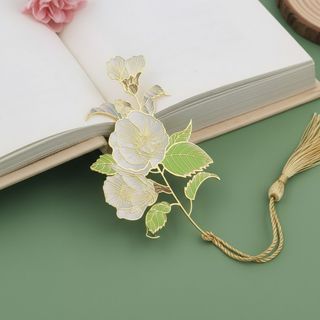 Umjetnički metalni obilježivač za knjige sa motivom bijelog cvijeta čaja (Kamelija)