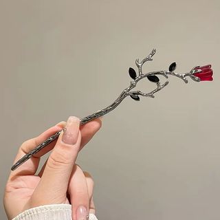 Vintage Metalni Štapić za Kosu sa Dizajnom Crvene Ruže