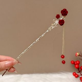 Metalni štapić za kosu sa tri ruže i visuljkom