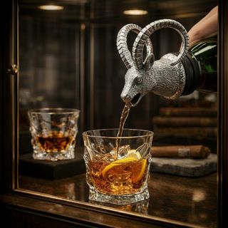 Umjetnički metalni nastavak za sipanje u srebrnoj boji u obliku glave divokoze