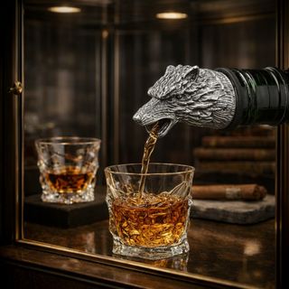 Umjetnički metalni nastavak za sipanje u srebrnoj boji u obliku glave vuka