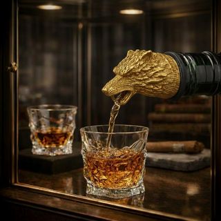 Umjetnički metalni nastavak za sipanje u zlatnoj boji u obliku glave vuka