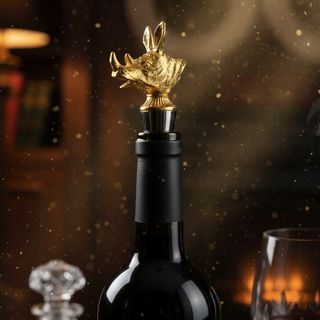 Umjetnički metalni zatvarač za flaše u zlatnoj boji u obliku glave nosoroga