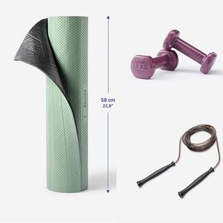 Gym Mat with Skipping Rope & 2kg Dumbbells, 58cm