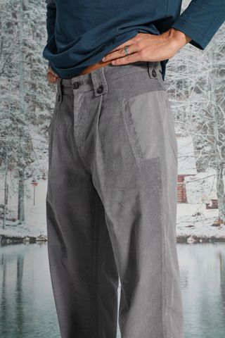 Corduroy Modern Comfy Pleated Pants Dark Grey M