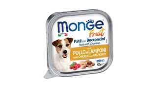 Monge Fruit Pate with chicken and raspberries 100გრ ძაღლის პაშტეტი ნაჭრებით, ქათმის ხორცი და ჟოლო