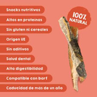 Snacks naturales para perros y gatos - Rollitos de piel de salmón deshidratados - 8 Uds