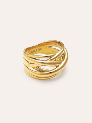 Anillo Triple Cross Acero Baño Oro - 18