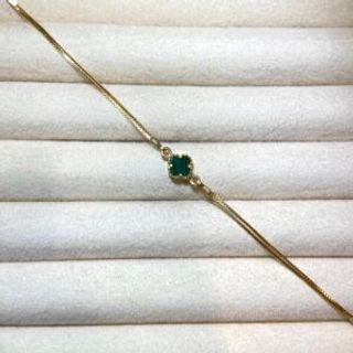 Pozlaćena dupla narukvica u obliku djeteline sa zelenim cirkonom