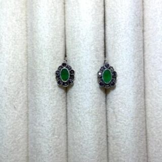 Srebrene markizit naušnice sa zelenim cirkonom u obliku ovalnog kruga 001