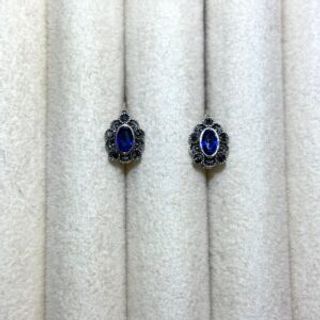 Srebrene markizit naušnice sa plavim cirkonom u obliku ovalnog kruga 003