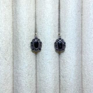 Srebrene markizit naušnice sa crnim cirkonom u obliku ovalnog kruga 004