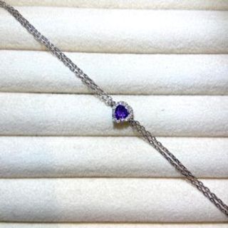 Srebrena dupla narukvica sa ljubičastim cirkonom u obliku srca