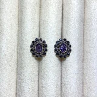 Srebrene markizit naušnice u obliku većeg cvijeta sa ljubičastim cirkonom