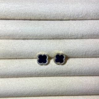 Pozlaćene naušnice u obliku djeteline crne sa cirkonima