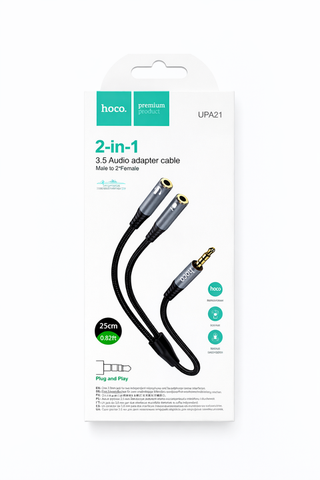 Hoco 2-in-1 3.5 Audio adapter cable Male to 2* Female 25cm UPA21