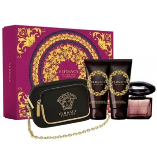 Versace Crystal Noir Set: 90ml EDT+ 100ml BL+ 100ml Shower Gel+ Clutch Bag