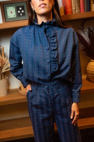 Sobrecamisa Sagitario Azul Detalle Flores M Azul