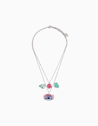 Colar com pingentes Stitch para menina, prateado
