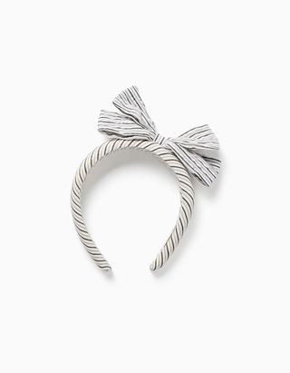 Bandolete acolchoada às riscas com laço B&S para menina, branco/cinza