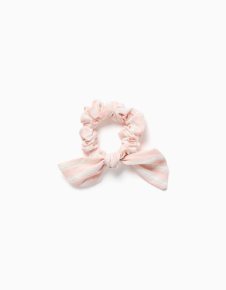 Scrunchie com laço às riscas para bebé e menina, rosa-claro/branco