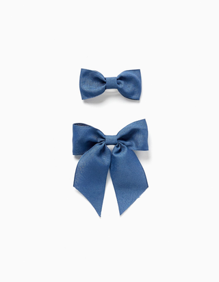 Pack de 2 ganchos de cabelo com laço de algodão para bebé e menina, azul