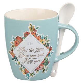 Teal Ceramic Coffee Mug with Spoon