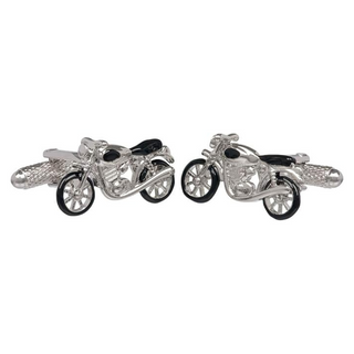 Onyx Art Rhodium Silver Motorbike Cufflinks