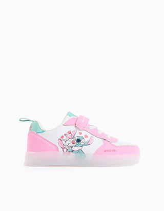 Sapatilhas com luzes e estampado Stitch para menina, branco/rosa/azul