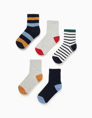 Pack de 5 meias com detalhes contrastantes para menino, multicolor