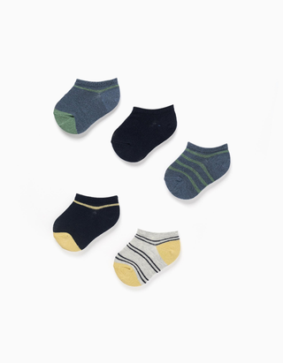 Pack de 5 meias curtas com detalhes contrastantes para bebé menino, multicolor