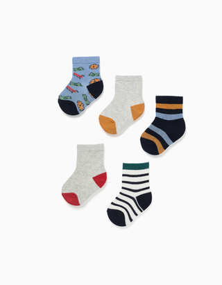 Pack de 5 meias com detalhes contrastantes para bebé menino, multicolor