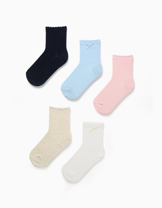 Pack de 5 pares de meias lisas para menina, rosa/branco/bege/azul