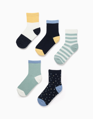 5 pares de meias com detalhes contrastantes para menino, multicolor